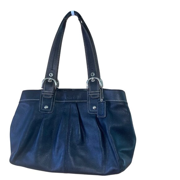 Coach Womens Tote Bag Black Adjustable Straps Leather Hardware 3 Compartments - Picture 1 of 16